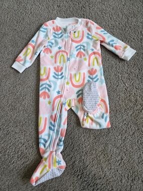 Carter's Pink, Yellow & Blue Rainbow Floral Fleece One-Piece Footie